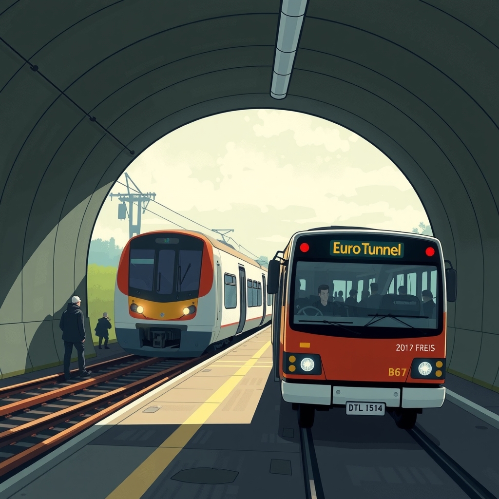 Begleitende Illustration zu Bus kollidiert mit Zug im Kanaltunnel, 19 Verletzte