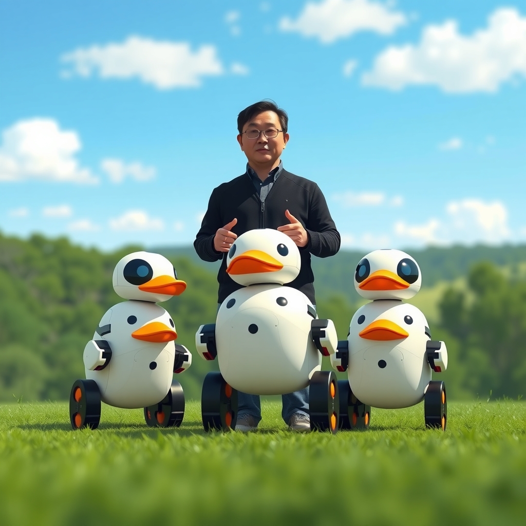 記事のイラスト: Nvidia CEOがMicroduckロボットを披露、2万台販売